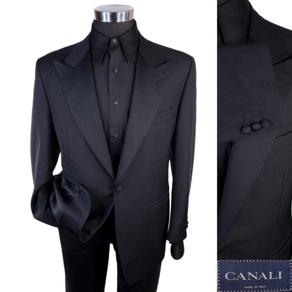 Canali Tuxedo Jacket Blazer Men 40S (EU 50) Black Wool Peak Italy